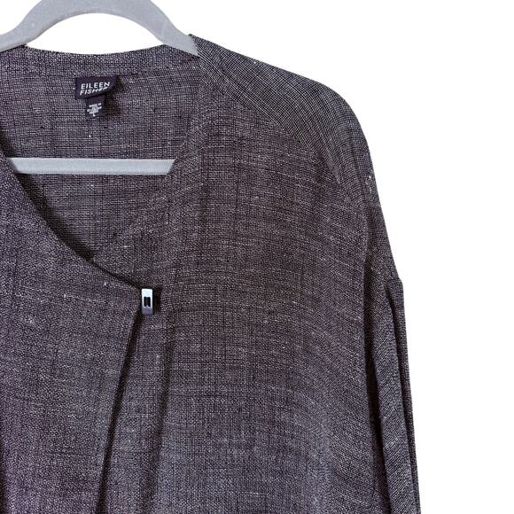 Eileen Fisher Textured‎ Linen Blend Oversized Jacket Lightweight One Button, L - Picture 4 of 9
